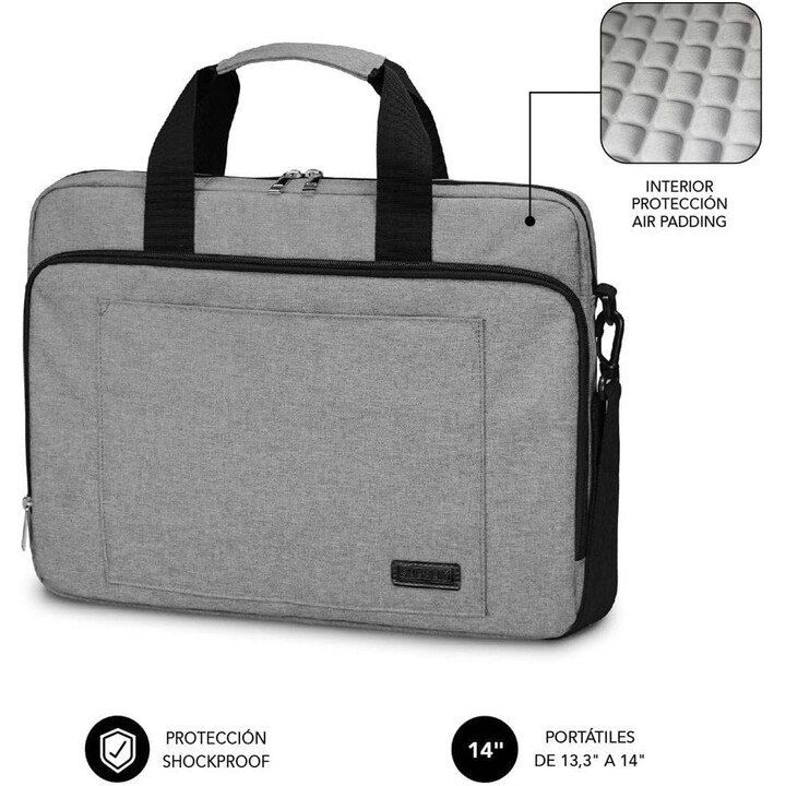 Maletín Subblim Air Padding Laptop Bag para Portátiles hasta 14'/ Cinta para Trolley/ Gris