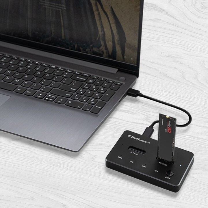 Qoltec 52274 Estación de acoplamiento para unidad SSD M.2 | NVMe | SATA | USB-C | DOBLE 2 x 2TB