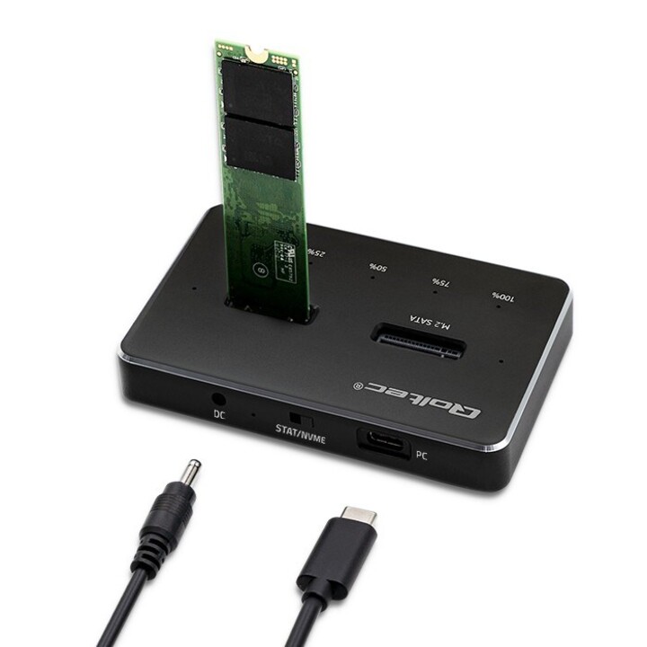 Estação de acoplamento SSD Qoltec 52274 M.2 | NVMe | SATA | USB-C | DUPLO 2 x 2 TB