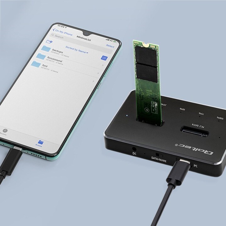 Qoltec 52274 Estación de acoplamiento para unidad SSD M.2 | NVMe | SATA | USB-C | DOBLE 2 x 2TB