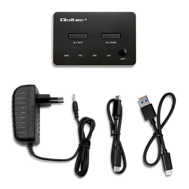 Qoltec 52274 Estación de acoplamiento para unidad SSD M.2 | NVMe | SATA | USB-C | DOBLE 2 x 2TB