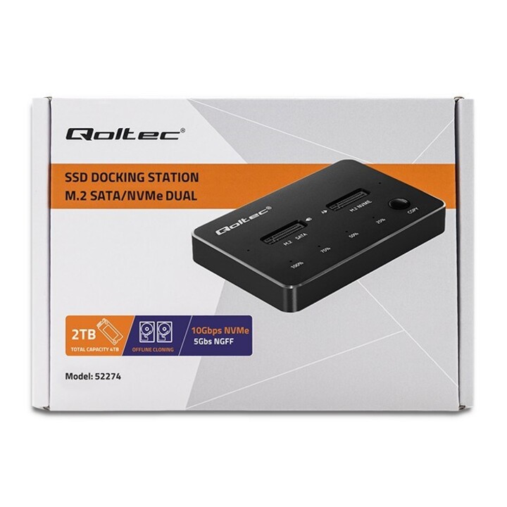 Estação de acoplamento SSD Qoltec 52274 M.2 | NVMe | SATA | USB-C | DUPLO 2 x 2 TB