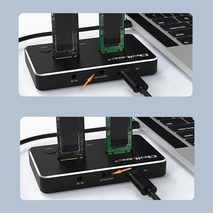 Qoltec 52274 Estación de acoplamiento para unidad SSD M.2 | NVMe | SATA | USB-C | DOBLE 2 x 2TB