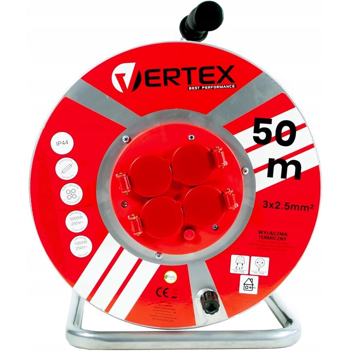 VERTEX PB50METAL Verlängerungskabel 50 m 3x2,5 mm 3000 W IP44 Schwarz 
