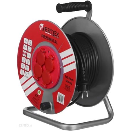 VERTEX PB50METAL Verlängerungskabel 50 m 3x2,5 mm 3000 W IP44 Schwarz 