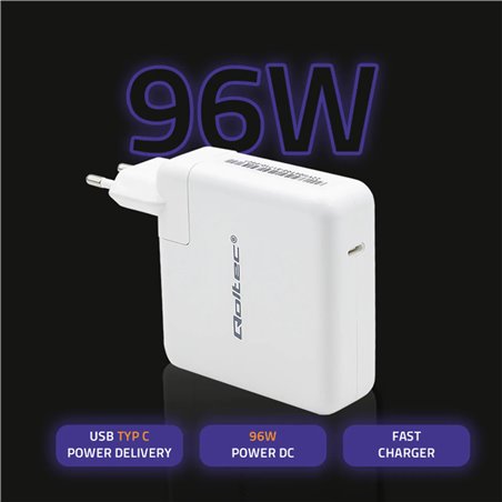 Qoltec 96W Cargador de pared RÁPIDO | 5-20V | 3- 4.7A | USB C PD | Blanco