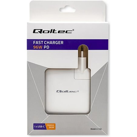 Qoltec 96W Cargador de pared RÁPIDO | 5-20V | 3- 4.7A | USB C PD | Blanco