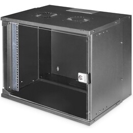 DIGITUS SoHo Pro Armário de parede 19 9U Profundidade de 400 mm capacidade de carga 60kg porta de vidro Preto