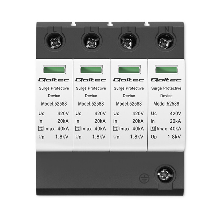Qoltec Pararrayos protector contra sobretensiones de CA | 4P | 420V | T2 | C
