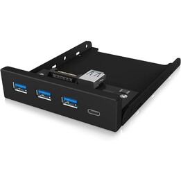 ICY-BOX 3.5" Frontpanel 4-Port USB 3.0, 3x Type-A, 1x Typ-C schwarz Erfordert (zusätzlichen) 20-poligen USB 3-Header