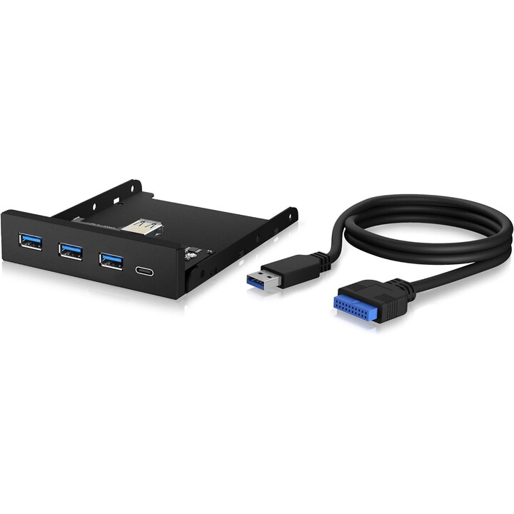 ICY-BOX Pannello frontale da 3,5" 4 porte USB 3.0, 3x Tipo-A, 1x Tipo-C nero Richiede (ulteriore) connettore USB 3 a 20 pin