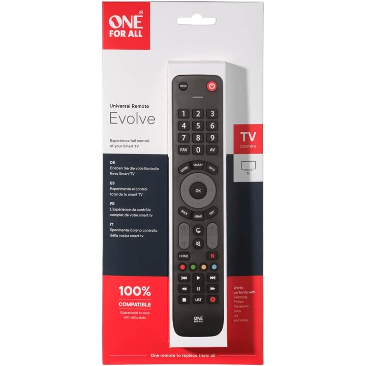 One For All Evolve Télécommande TV universelle – TV Control/Smart TV – Fonctionne avec toutes les marques de téléviseurs
