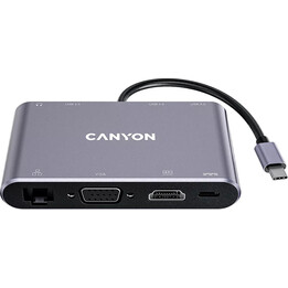 Docking-USB-Typ-C Canyon CNS-TDS14/ 1xVGA/ 1xHDMI/ 3xUSB/ 1xRJ45/ 1xJack/ 1xUSB Typ-C PD/ Dunkelgrau