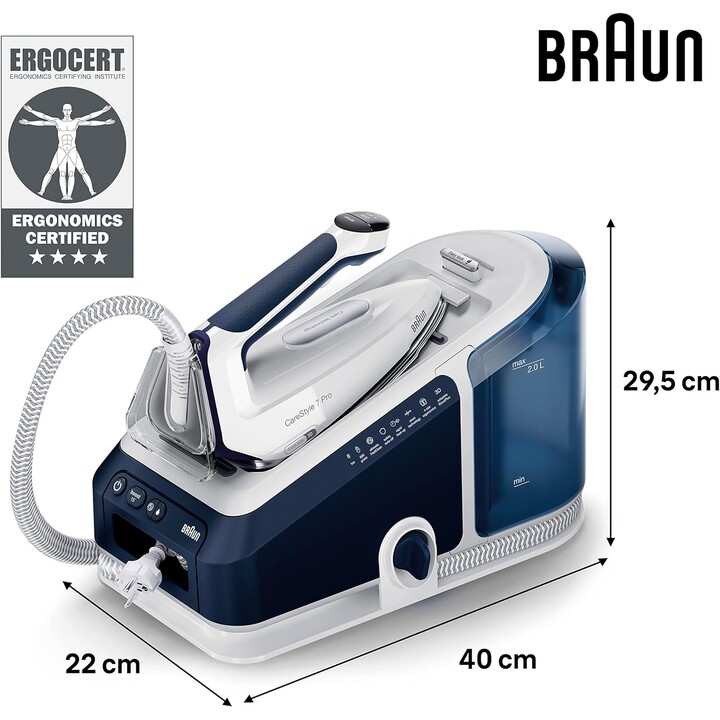 Stazione del ferro da stiro a vapore Braun CareStyle 7 Pro IS7282BL 2700 W 2 L Piastra in alluminio Blu, Bianco