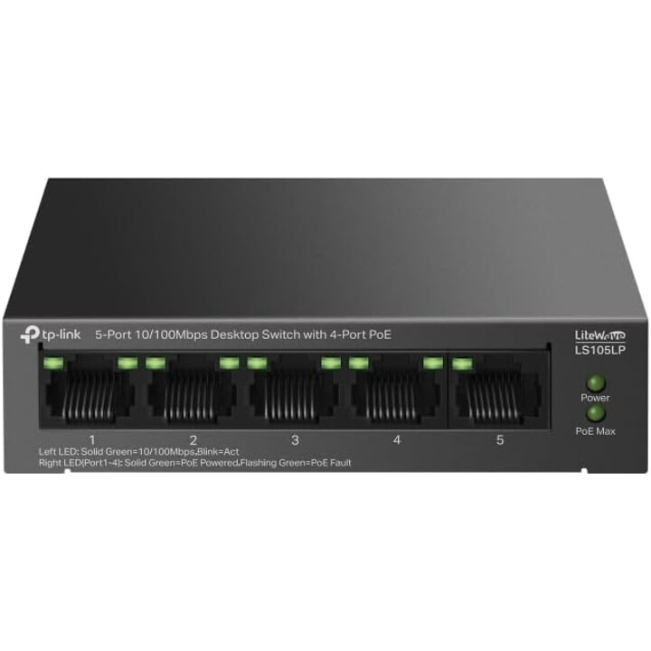 TP-Link LiteWave LS105P No administrado Fast Ethernet (10/100) Energía sobre Ethernet (PoE) Negro