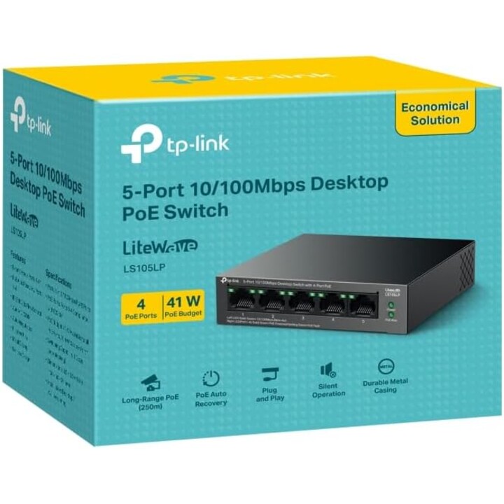 TP-Link LiteWave LS105P No administrado Fast Ethernet (10/100) Energía sobre Ethernet (PoE) Negro