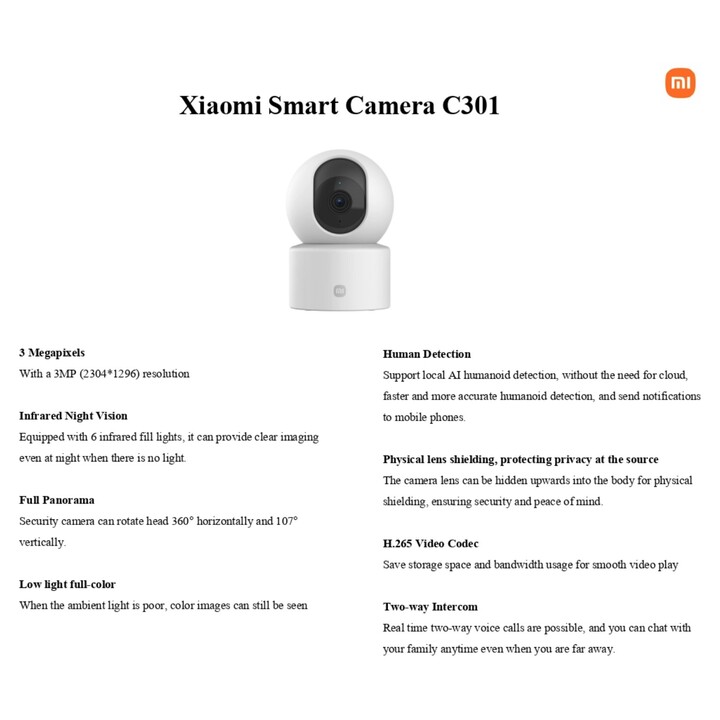 Xiaomi Smart Camera C301 3MP 2K WiFI White - Security Camera