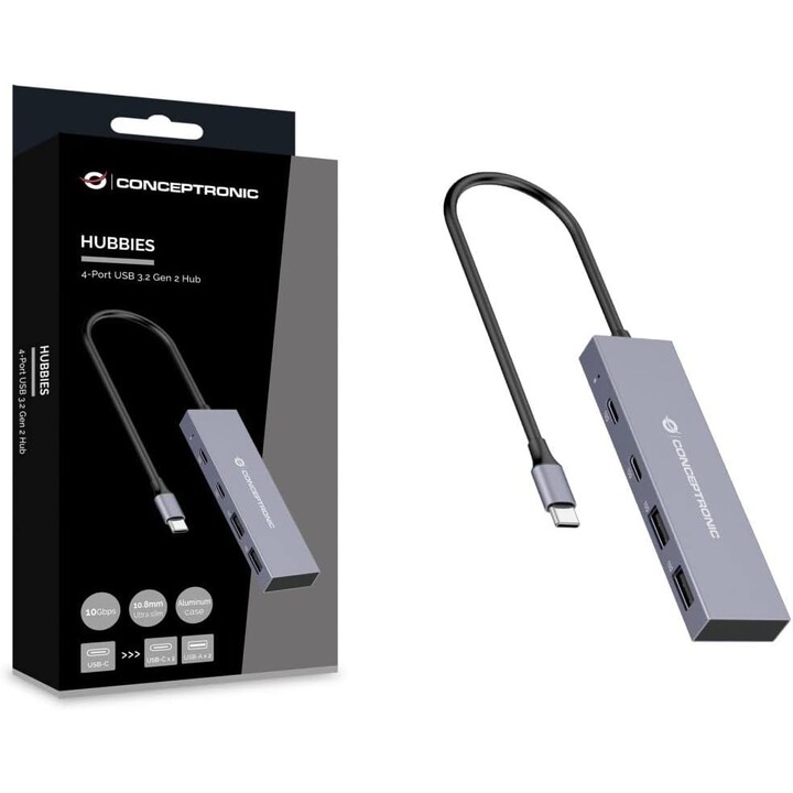 CONCEPTRONIC HUB USB-C 4 PORTS 2X USB-C 3.2 + 2 USB 2.0 ARGENT