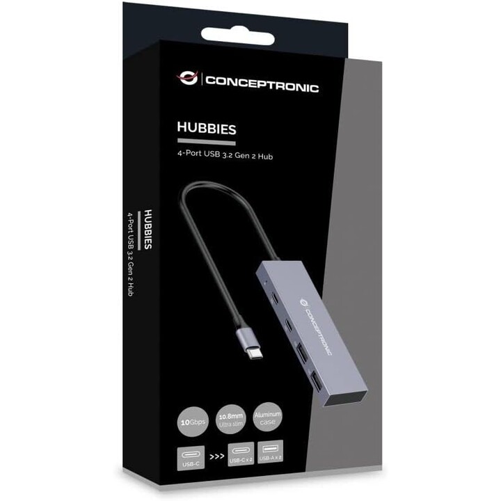 Hub conceptronic usb-c 4 puertos 2x usb-c 3.2 + 2 usb 2.0 silver