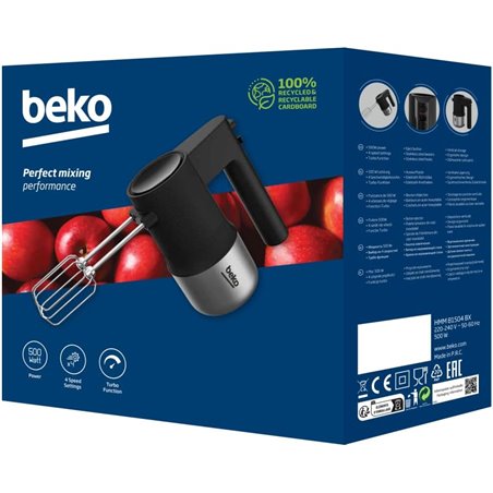 Beko HMM 81504 BX Turbo 500 W 4 velocidades Negro / Acero - Batidora de varillas