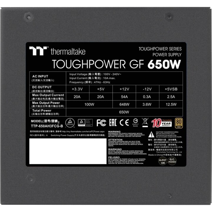 Thermaltake Toughpower 650W Gold power supply unit 20 + 4 pin ATX Black