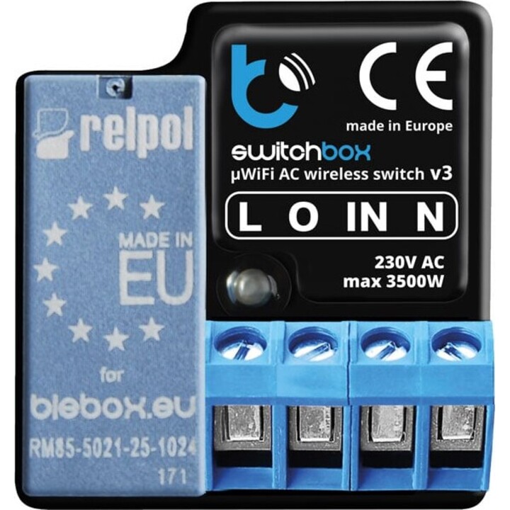 Caixa de distribuição BleBox switchBox v3 - INTERRUPTOR 230V