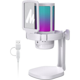 Maono DGM20 RGB Branco - Microfone USB para Gravação e Streaming no PC