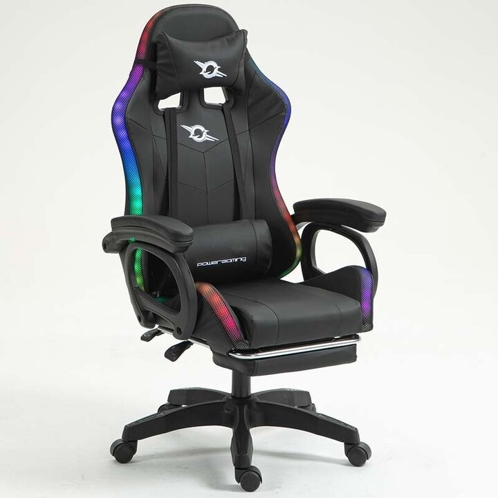 Silla Gaming PowerGaming 7 Point Masaje LED RGB con Reposapiés Negra