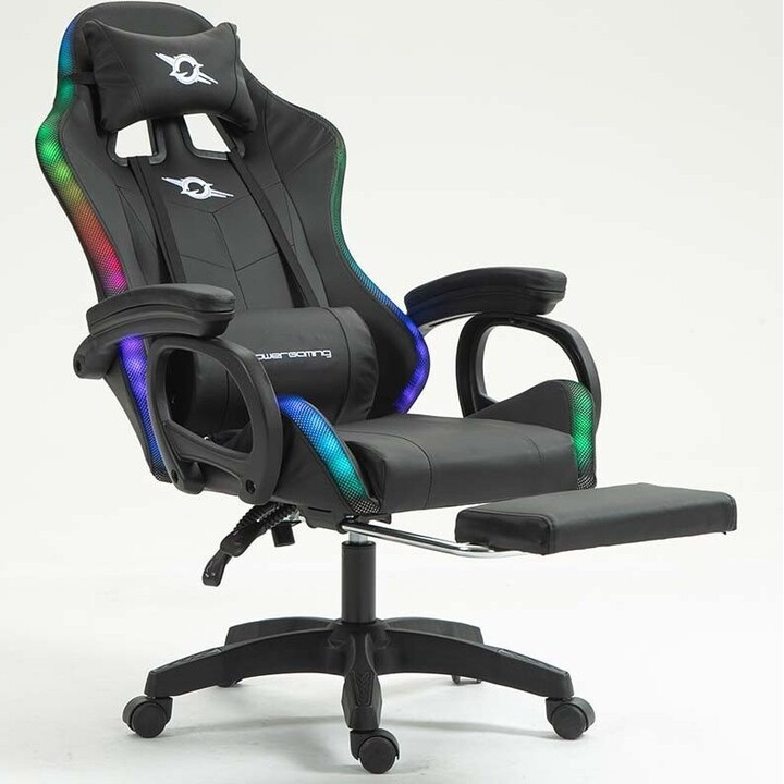 Silla Gaming PowerGaming 7 Point Masaje LED RGB con Reposapiés Negra