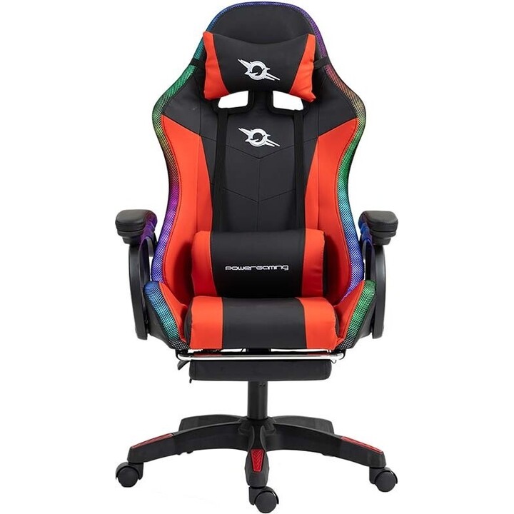 Silla Gaming PowerGaming 7 Punti Massaggio LED RGB con Reposapiés Rojo/Negra