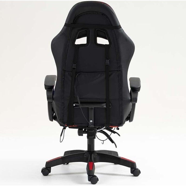 Silla Gaming PowerGaming 7 Puntos Masaje LED RGB con Reposapiés Rojo/Negra