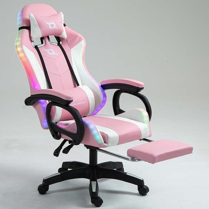 Silla Gaming PowerGaming LED RGB Rosa con Reposapiés