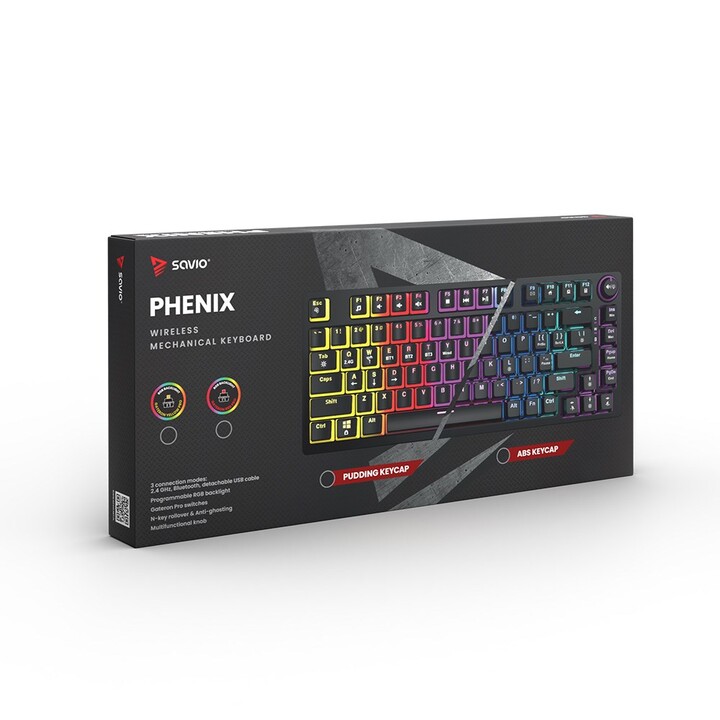 SAVIO PHENIX Wireless Mechanical Keyboard, Gateron Yellow Pro, ABS