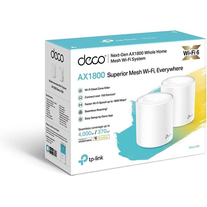 TP-LINK Deco X20 (confezione da 2) Router Wireless Dual Band Gigabit Ethernet (2,4 GHz / 5 GHz) Bianco