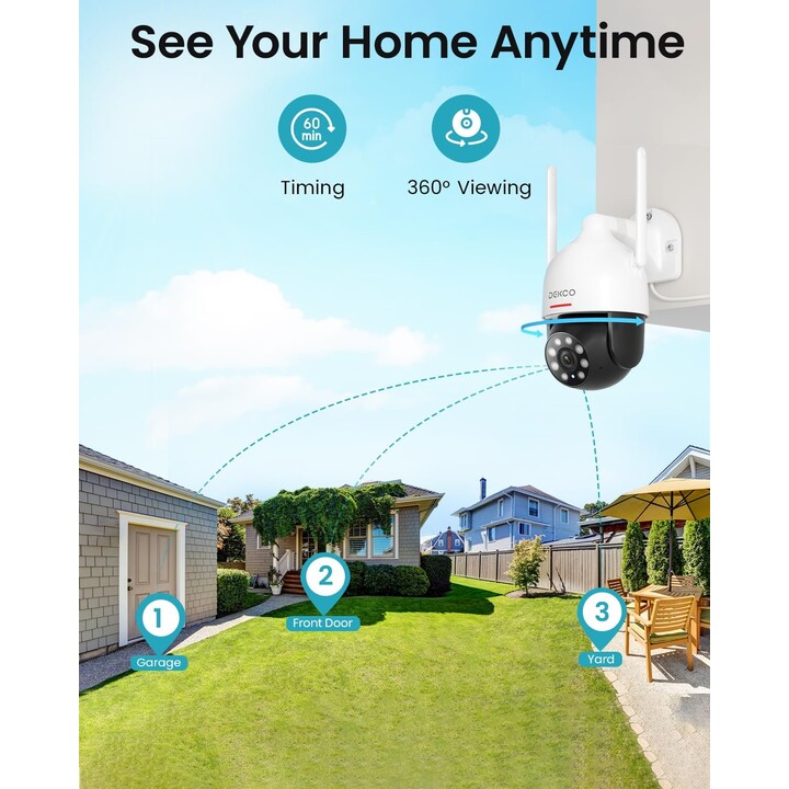 IP Security Camera DEKCO DC5L 2K QHD WiFi Color Night Vision Google Assistant/Alexa White