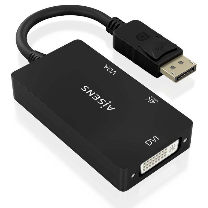 Cabo Conversor Aisens A125-0861/ DisplayPort Macho/ VGA Fêmea - DVI Fêmea - HDMI 4K Fêmea/ 15cm/ Preto
