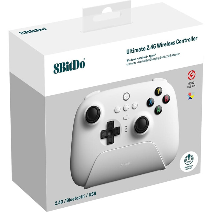 Manette de jeu 8BitDo Ultimate WiFi 2.4G avec base de chargement blanc - Manette Nintendo Switch/Smartphone/PC