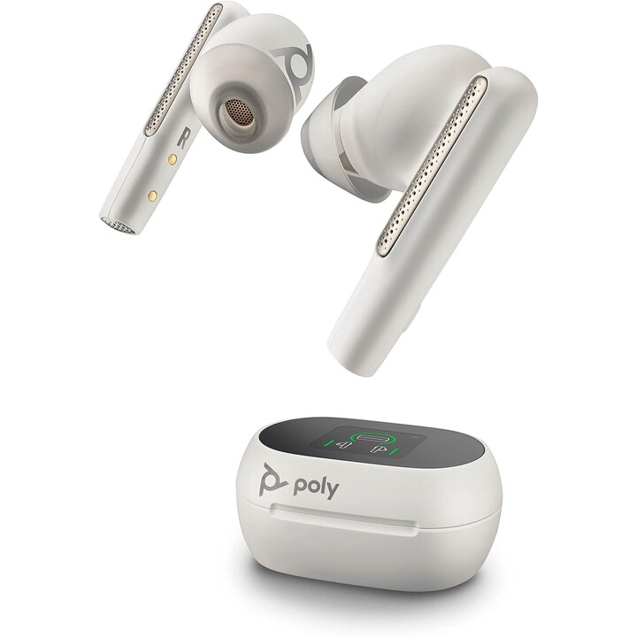 Poly Voyager Free 60+ True Auricolari senza fili – Microfoni con cancellazione del rumore per chiamate chiare - ANC - Bianco
