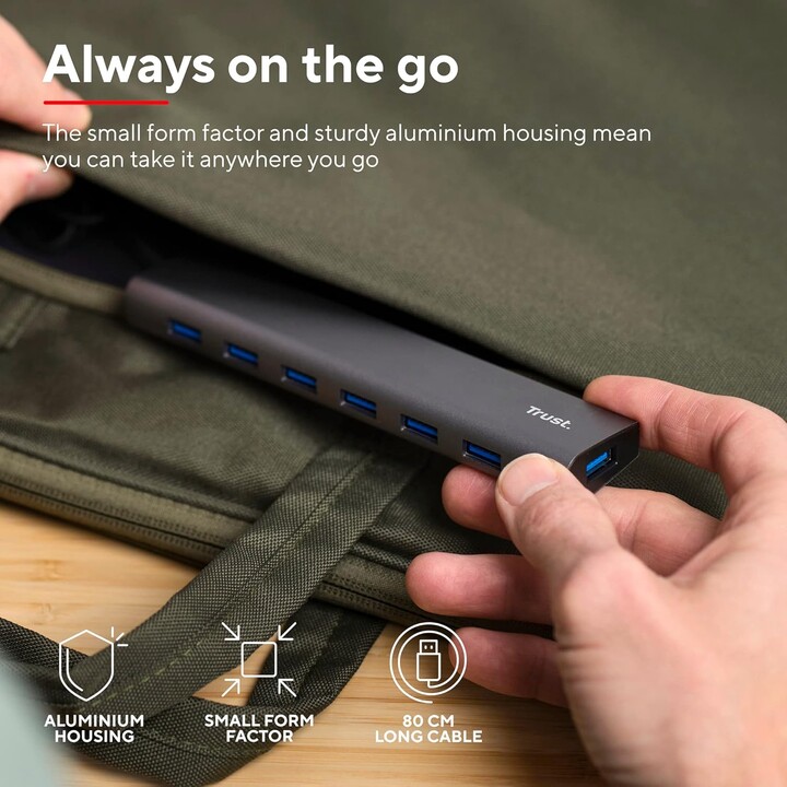 Hub USB 3.2 Gen1 Trust Halyx/ 7xUSB/ 1xUSB-C