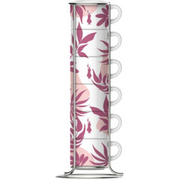 Bialetti Primavera Juego de 6 tazas de espresso con soporte - Rosa