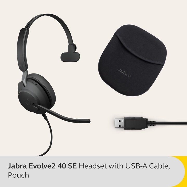 Jabra Headset Evolve2 40 SE USB-A UC Mono Casque avec technologie d'appel à 3 micros