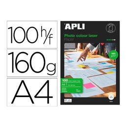 Papier photo Apli brillant double face din a4 pack de 100 feuilles 160 gr.
