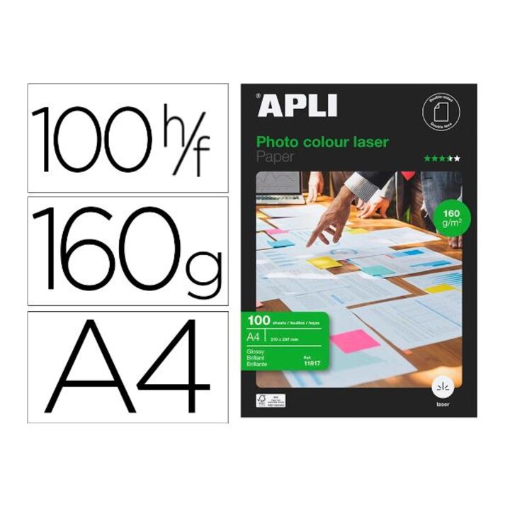 Papier photo Apli brillant double face din a4 pack de 100 feuilles 160 gr.