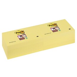 Bloc note autocollant amovible post-it super sticky 76x76 mm avec 12 blocs jaune canari