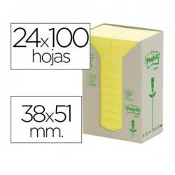 Bloc notes autocollantes amovibles recyclées en tour post-it 38 x 51 mm 24 blocs 653 recyclés