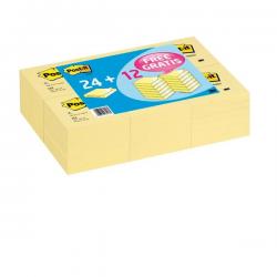 Bloco de notas post-it removível 76x76 mm pack promocional 24+12 unidades