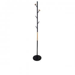 Schwarze Q-Connect-Garderobe aus Metall mit Holzdetails, 5 Kleiderbügel, 177 x 28,5 cm