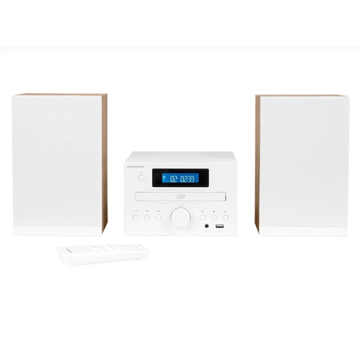 Thomson micro système de son bt radio fm/cd/mp3/usb finition bois blanc mic121bt
