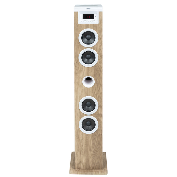 Thomson sound tower 60w cd usb sd radio aux télécommande bois/blanc ds121cd