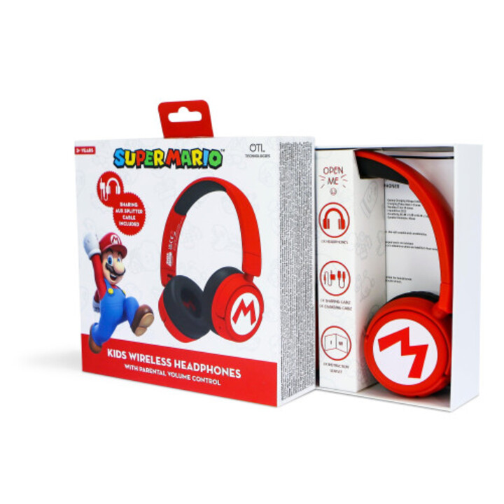 Otl Technologies Super Mario Casque sans fil et filaire Bandeau Musique USB Type C Bluetooth Rouge, Noir